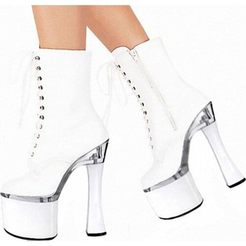 7 Inch High Heels Platforms Dinner Party Banquet Gladiator Ankle Boots 18cm Spool Heel Shoes For Women Nightclub Shoes