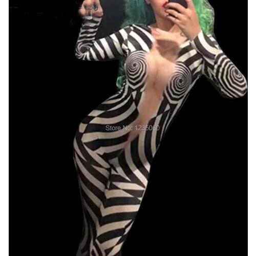 Drag Queen Costumes Geometric Print Bodysuit Jumpsuit Celebrity Singer Stage Wear Runway Women Outfit Birthday Party Wear