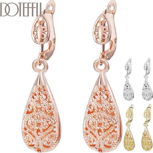 DOTEFFIL 925 Sterling Silver/Gold/Rose Gold Raindrops/Water drop Earring For Women Lady Wedding Engagement Party Fashion Jewelry