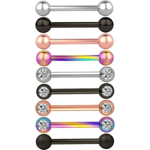 2pcs 14G Stainless Steel Women Long Industrial Barbell Tongue Nipple Ring Bar Tragus Helix Ear Piercing Body Jewelry Crystal