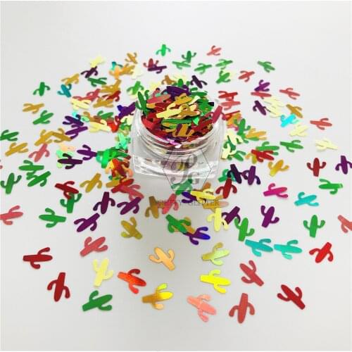 PrettyG 1 Box Colorful Cactus-Green Botany Shape Glitter Sequins for Resin DIY Making Art Craft Nail Decoration Accessories