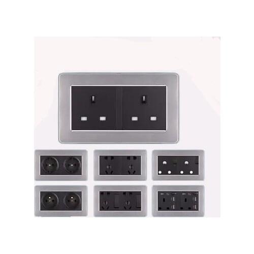 146 Uk Universal Double Socket With 4 Usb Charge Port For Mobile Output Wall Power Outlet Stainless Steel Panel South Africa