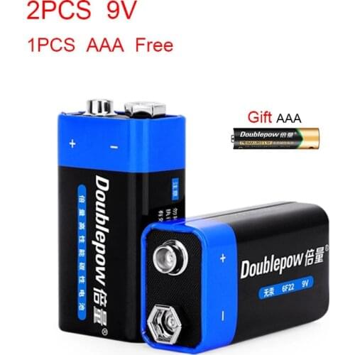 2PCS Disposable Battery 6F22 9V Zinc Carbon Primary Battery for KTV Multimeter Microphone Electronic Devices Battery(AAA FREE