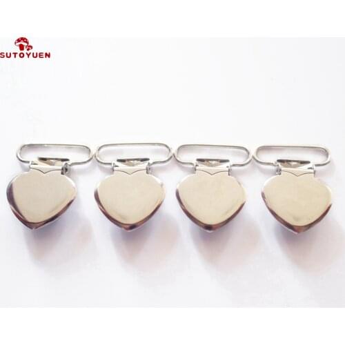 50 pcs 1'' 25mm Metal Pacifier Clip for Soothier Holder Silver Enamel Heart Baby Pacifier Suspender Clip for DIY teether