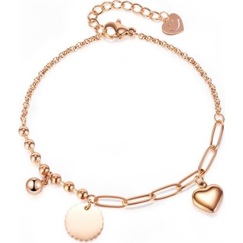 Megin D Romantic Stitching Beads Heart Stainless Steel Bracelets for Women Lover Mother Friend Fashion Design Gift Jewelry