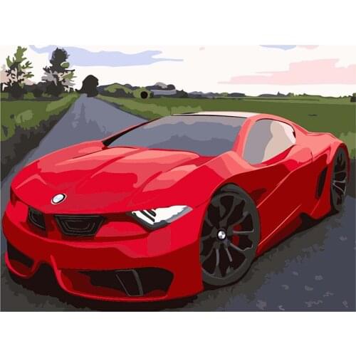 Digital diy oil painting by numbers wall decor picture on canvas drawing coloring by number red car oil paint