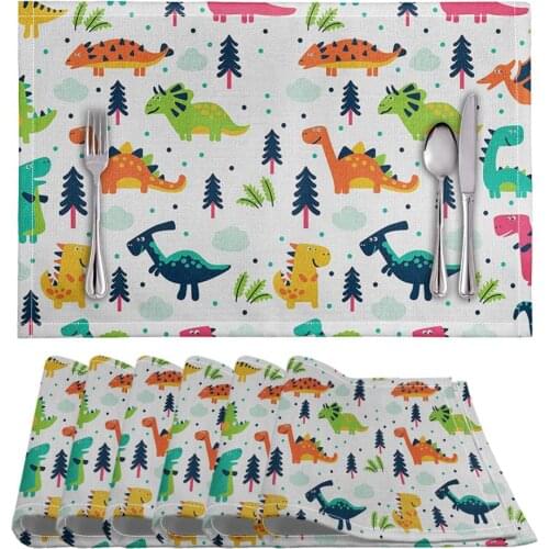 Cartoon Animals Print Table Mat Children Party Dinosaur/Alpaca Pattern Tableware Cloth Home Insulation Placemat Dining Mat