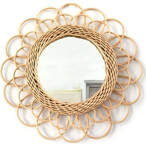 Home Rattan Plaited Art Living Room Nordic Style Makeup Decorative Mirror Wall Hanging Bedroom Bathroom Photography Prop