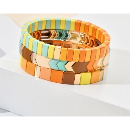 Boho Wristband Rainbow Elastic Stretch Bracelet Colorful Bohemian Cute Enamel Metal Stacking Bangle Pulseras Women Wholesale