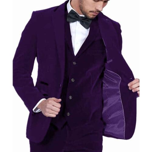 2020 Elegant Custom Made Purple Velvet Slim Fit Men Suit 3 Pieces Best Man Groom Groomsman Tuxedo Prom Wedding Suits For Men
