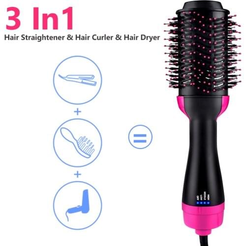 One Step Hair Dryer & Volumizer Salon Hot Air Paddle Styling Brush Negative Ion Generator Hair Straightener Curler