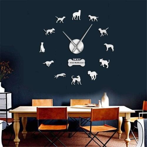 Sighthound Dog Breed Wall Art Stickers Irish Wolfhound DIY Giant Wall Clock Cú Faoil Puppy Dogs Home Decor Frameless Wall Watch