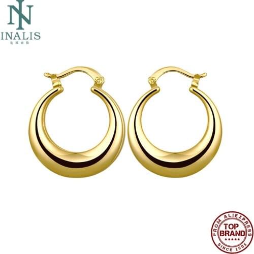 INALIS Copper Earrings For Women Golden Plated Round Shape Clip Earrings Simple Classic Girls Fashion Party Gift Jewelry New