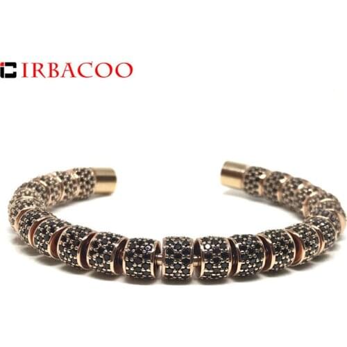 IRBACOO 2020 Luxury Mens Bangle 316L Stainless Steel With Cubic Zirconia Tube Charm For Mens Jewelry Gift