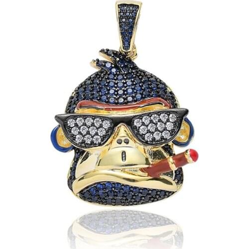 Hip Hop Cartoon Monkey Pendant Necklace For Men Women Micro Pave Zircon Punk Necklaces Festival Gifts