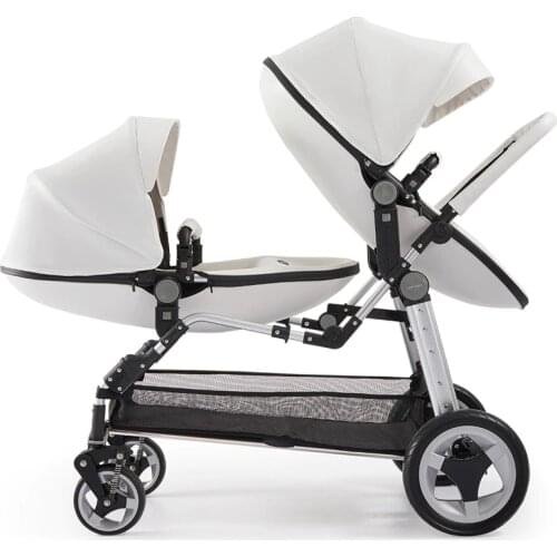Europe Luxury Leather Twins Stroller Multi-Function Folding High Landscape Dragon And Phoenix Brand Twins Baby Stroller