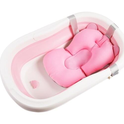 Baby Shower Bath Tub Pad Non-Slip Bathtub Seat Support Mat Newborn Safety Security Bath Support Cushion Foldable Soft Pillow