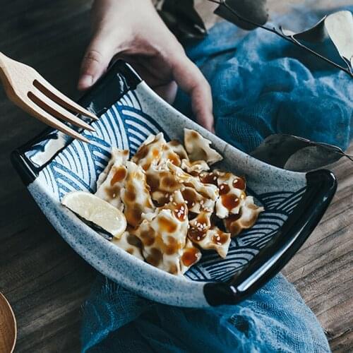 Creative Retro Japanese Ceramic Boat Plate Household Fish Plate Dish Plate Japanese Restaurant Sushi Plate Sashimi Plate Commerc