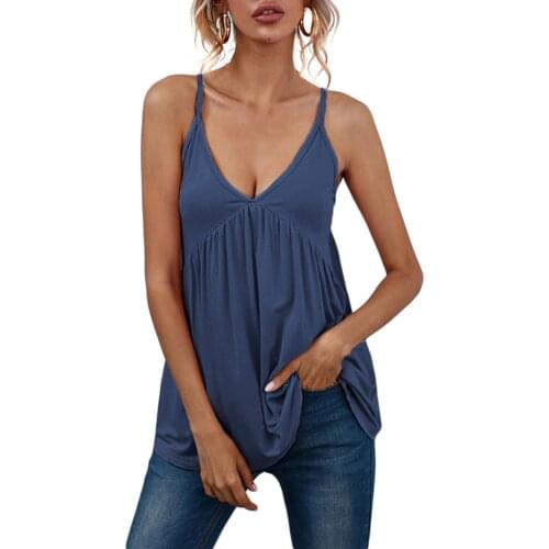 Crop Top Women Camisole Loose V Neck Spaghetti Strap Top Sleeveless Tank-Tops Solid Vest Shirt Spring Summer Beach Femme Fashion