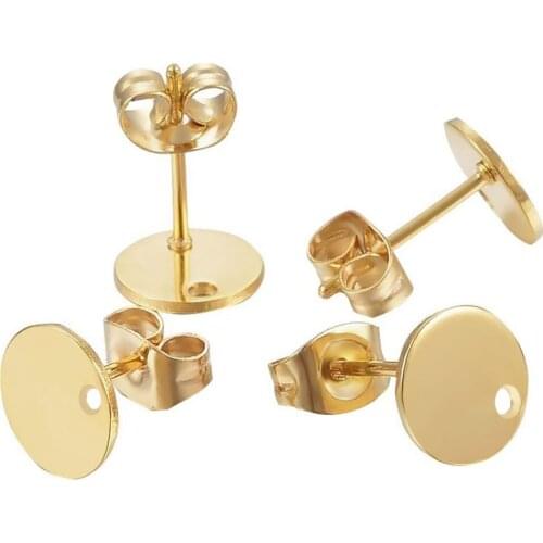 Stainless Steel Gold Tone 10mm Round Stud Earring Findings Earrings Base for DIY Jewelry Making