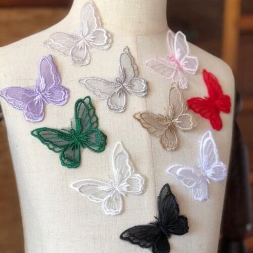 8pcs Organza Butterfly Lace Patch Affixed Label Brooch DIY Handmade Accessories White Black Red Lace Appliques Trims