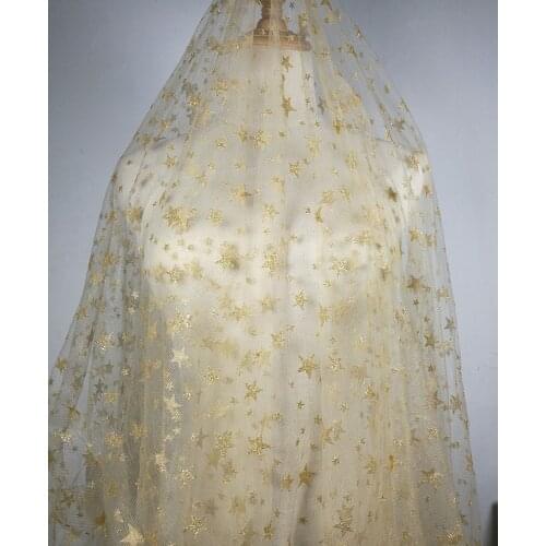 Gold Sequins Star Lace Fabric for Wedding Dress Shiny French Lace Fabric Tulle Mesh Lace Curtain Decoration Accessories