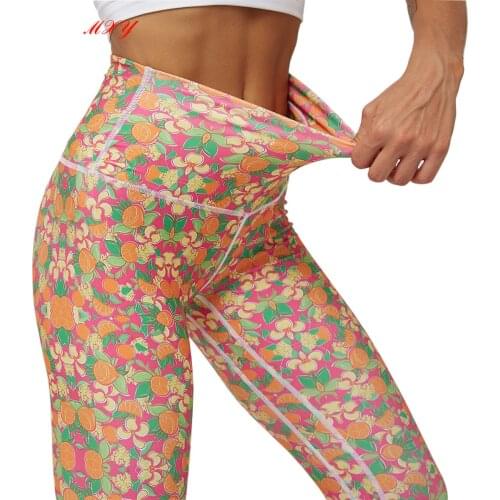 Yoga Sports Leggings Print Flower Hip Push Up Running Women Ankle-length Pants Elastic Waist Quick Dry Skinny Spandex,polyester
