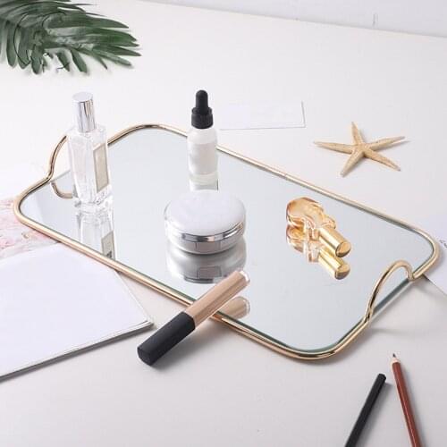 Retro Style Rectangular Mirrored Tray w/Handles Makeup Jewelry Perfume Organizer Holder Hotel Home Decor