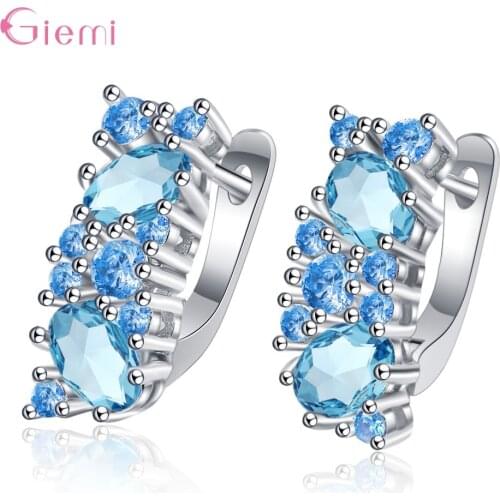 New Arrival Cute Blue Crystal Wedding Hoop Earrings For Women Girls 2021 Trend 925 Sterling Silver Fashion Jewelry Wholesale