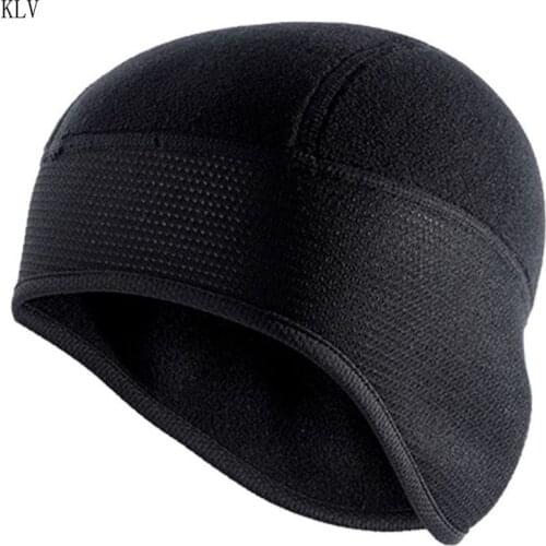Men Womn Winter Black Skull Cap Helmet Liner Cycling Beanie Ear Covers Windproof Polar Fleece Snow Ski Hat for Outdoor Sports