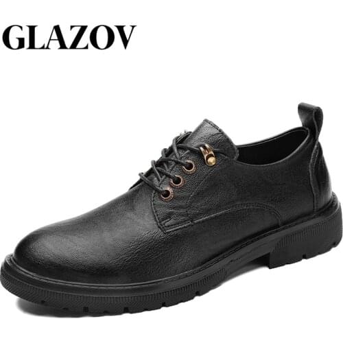 GLAZOV Brand Fashion Autumn Spring Breathable Working Shoes High Quality Casual Men Leather Shoes Men Oxfords Lace-up Men Shoes