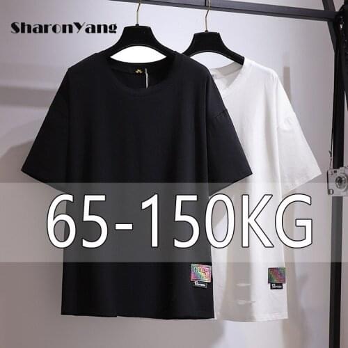 New Summer T Shirt Women Loose Big Size White Tee Shirt Femme Cotton T-shirts Short Sleeves Plus-size 65-150kg Base Shirt Tops