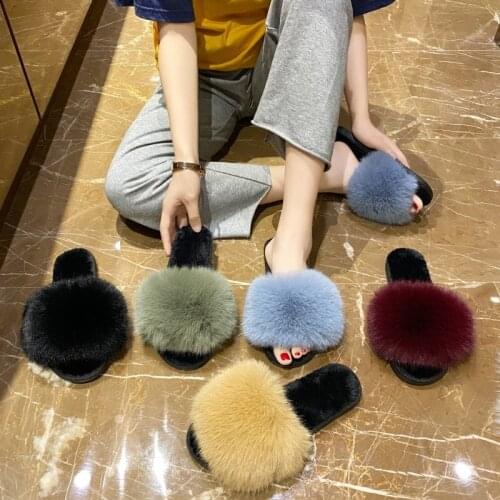 2021 New Fashion Outer Wear Otter Womens Sandals and Slippers Flat-Bottom All-match Thick Bottom Slippers Furry Women Slippers