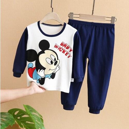 2021 Disney Mickey New Autumn Newborn Clothes Suit Cotton Baby Boys Girls Long Sleeve Pajamas 2pcs Childrens Clothing Suit