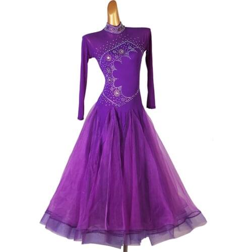 New Ballroom Dance Competition Dress Long Sleeve Diamond Waltz Dance Clothing Modern Standard Dance Custom Made Clothing DQL5717