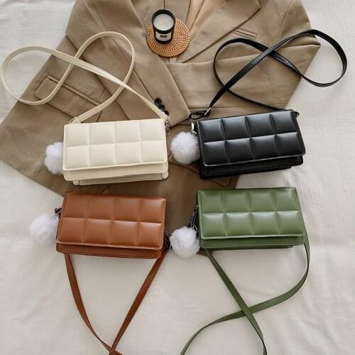 Casual Solid Color PU Leather Shoulder Messenger Bags Women Retro Lattice Pattern Crossbody Handbag Simple Street Travel Clutch