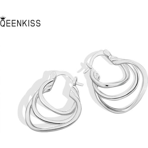 QEENKISS EG638 2021Fine Jewelry Wholesale Fashion Woman Girl Birthday Wedding Cold Line 18KT Gold White Gold Hoop Earrings