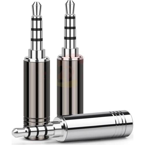 Adapter Jack 3.5mm Plug Rhodium Plated Copper 4 Poles Audio 3.5 mm Headphone Plugs Solder Wire Connector 6.0mm Hole Diameter