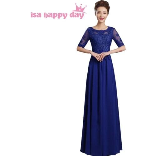 Royal blue modest formal elegent evening dress long lace chiffon cheap engagement dresses sleeved under 100 with sleeves H3580