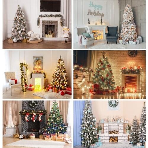 Christmas Indoor Theme Photography Background Christmas tree Fireplace Children Portrait For Photo Backdrops 21712 YXSD-03