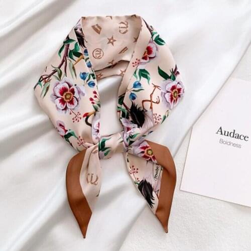 New Designer Vintage Floral Print Long Silk Scarf Women Brand Scarfs Skinny Bag Scarves Foulard Wrist Neckerchief Hair Band Gift