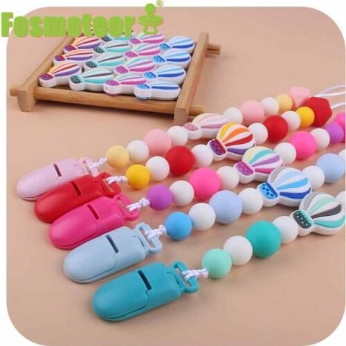 Fosmeteor Silicone Bead Pacifier Teether Pacifier Clips Holder for Nipple Hot Air Balloon Newborn Baby Dummy Feeding Holder