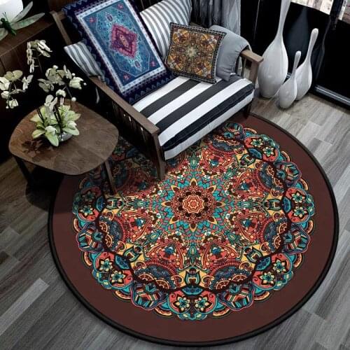 Nordic retro mandala flower carpet living room bedroom area rugs parlor round floor mat kids room home dec soft hallway carpet