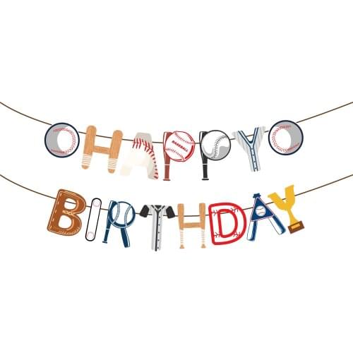 Sports Baseball Kid Happy Birthday Hanging Bunting DIY Baby Shower Party Decorations Wall Baseball Game Banner Boys Party Favors