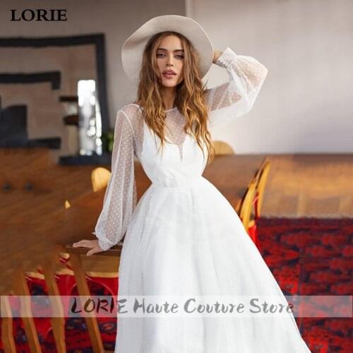 LORIE A-line Beach Wedding Dress Puff Sleeve Sweep Dot Tulle Bridal Dress Custom Made Princess Wedding Gowns Boho Plus Size