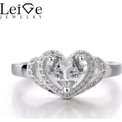 LeiGe Jewelry Natural White Topaz Ring Heart Cut Trendy Wedding Bands Engagement Ring With Stone 925 Sterling Silver