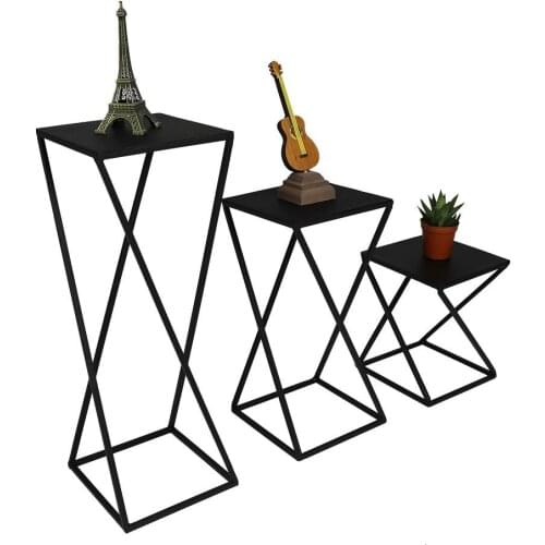 Metal Cross Leg Black Nesting Table 3 Pieces WD-21