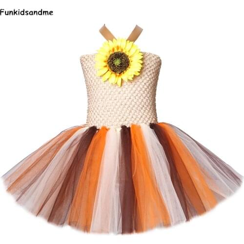 Girls Halloween Party Scarecrow Cosplay Costume for Kids Sunflower Tutu Dress Knee-Length Tulle Children Carnival Perform Dress
