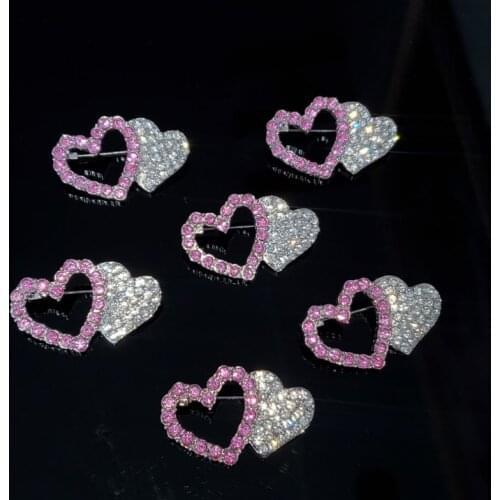 Grandbling Unique Design Crystal Double Heart Brooch Pink Heart Pins for Her Birthday Mothers Day Gift