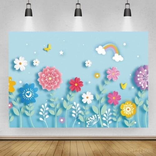 Chinese Paper Cut Art Flowers Newborn Baby Shower Photography Backdrop Rainbow Children Room Decor Vinyl Photo Backgrounds